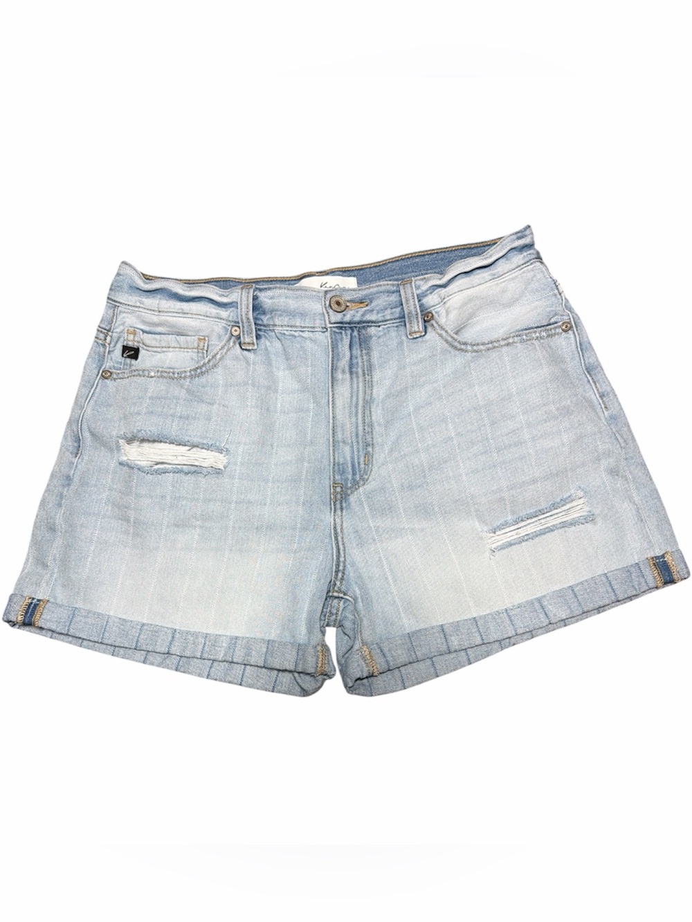 KanCan Light Wash‎ Distressed Striped Cuffed Denim Jean Shorts 11/29